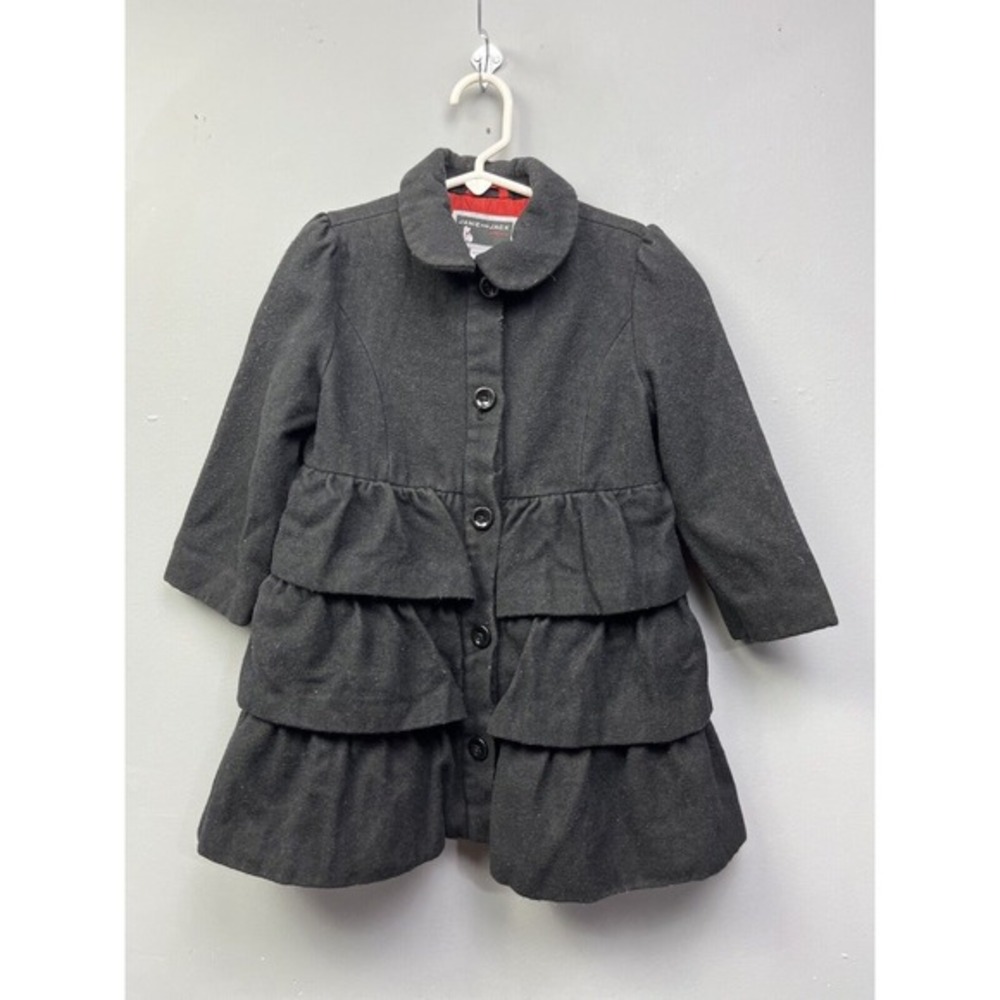 Janie and Jack Girls Charcoal Gray Wool Blend Ruffle‎ Tiered Peacoat Size 4 5